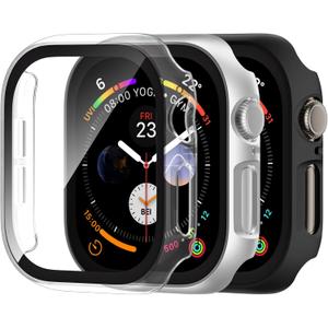 Adorve 3 Pack Tempered Glass Case for Apple Watch Series 10 Screen Protector 46mm, Hard PC Face Cover Overall Protection Anti-Scratch Bumper Cases for iWatch 46mm Accessories, Black/Clear/Silver