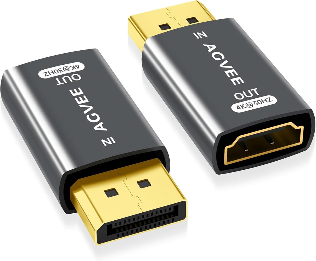 AGVEE 2 Pack Display Port to HDMI 4K@30HZ Adapter, Alloy Shell DP Displayport PC to HDMI Display Coulper Converter, Backward Compatibile with 2K@60HZ 1080P@120HZ Full HDTV, Uni-Directional, Gray