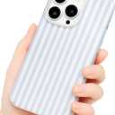 Compatible with iPhone 16 Pro Max Case, with Aesthetics Striped Design Case for Women Girl, Cute Fashion Soft TPU Slim Protection Phone Case for iPhone 16 Pro Max 6.9'' - Light Blue & White
