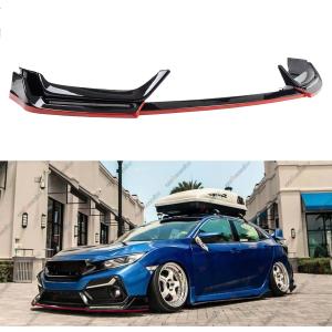 Front Bumper Lip W/Light Compatible with 2017-2021 Honda Civic Hatchback & Si, Red Line Style Air Dam Spoiler Splitter with LED Daytime Running Lights Fit for 17-21 (Gloss Black)