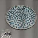 MAONAME Blue Decorative Tray, 13" Round Serving Tray with Handles, Leaf Pattern Sticker Trays for Coffee Table, Plastic Trays for Living Room, Bedroom