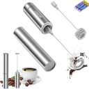 Milk Frother Handheld, Battery Operated Travel Coffee Frother Milk Foamer Drink Mixer with 2 Stainless Steel Whisks for Hot Chocolate, Batteries Included, Silver