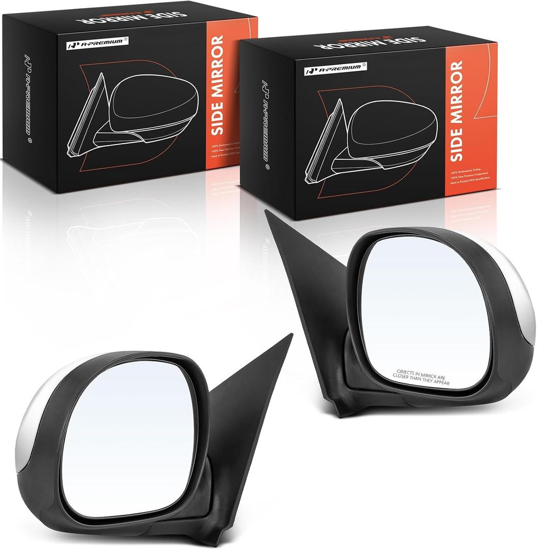 A-Premium Pair (2) Driver and Passenger Side Manual Door Mirror - Compatible with Ford F-150 1997-2003, F-150 Heritage 2004, F-250 1997-1999 - Non-Heated Manual Folding Black Outside Rear View Mirror