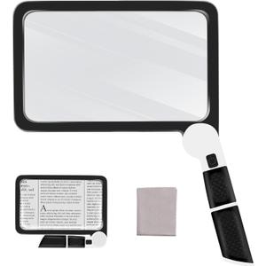 5X Magnifying Glass with Light, Lightweight Full Page Magnifier for Reading, Large Lighted Magnifier with 48 LED Light and Anti-Glare Lens, Ideal Gift for Seniors, Macular Degeneration, Low Visions (Black 5x)