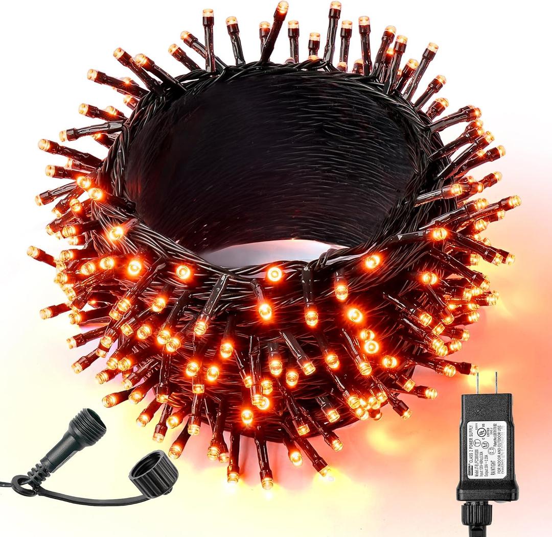 WBao Halloween Lights 300LED 108ft, Super Bright LED Orange String Lights with UL Certified, 8 Lighting Modes, Timer, Connectable, Memory & Waterproof for Indoor Outdoor Halloween Decor