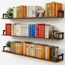 Harwaya Large Floating Shelves for Wall 48 Inches Long Set of 3, Rustic Wood Wall Bookshelf for Living Room Bedroom Books, Heavy Duty Hanging Storage Shelf for Laundry Room (Dark Brown)
