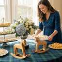Vicenpal 3 Pack Baby Shower Wooden Vintage Rocking Horse Table Decoration for Blue Green Tartan Plaids Party Centerpiece Rocking Horse Decor for Baby Shower Party Wedding Birthday Decor (Wood-colored)