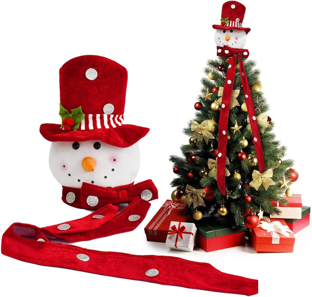 Snowman Christmas Tree Topper Large Plush Decorations Top Hat Snowman Head Ornament for Xmas Indoor Outdoor Home Holiday Party