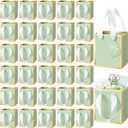 Yeaqee 50 Pcs Mini Metallic Paper Gift Bags with Handles 4x2.75x4.5'' Tiny Small Gift Bags with Thank You Tag for Wedding Graduation Birthday Party Return Gifts Jewelry Business (Sage Green,Gold)