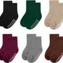 3 x 6 Pack Baby Socks and Toddler Socks,Soft Cotton Crew Socks with Non-Slip Grips for Infants,Boys and Girls,4-7 Years,(Black/DarkGreen/Khaki/RedBrown/Gray/Maroon)