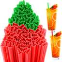 Potchen 60 Pcs Christmas Tree Shaped Plastic Straws Disposable Drinking Straw Bulk for Cocktail Xmas Party Birthday Party Supplies (Red,Green)