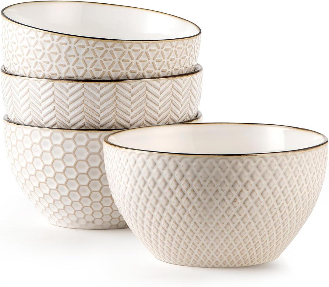 Ceramic Cereal Bowls Set - 26 Oz Embossed Soup Bowl - 6 Inch Stoneware Kitchen Bowl for Oatmeal Salad Dessert Rice - Microwave Dishwasher Oven Safe - Set of 3 - White Ceramic Cereal Bowls Set - 26 Oz Embossed Soup Bowl - 6 Inch Stoneware Kitchen Bowl for Oatmeal Salad Dessert Rice - Microwave Dishwasher Oven Safe - Set of 3 - White