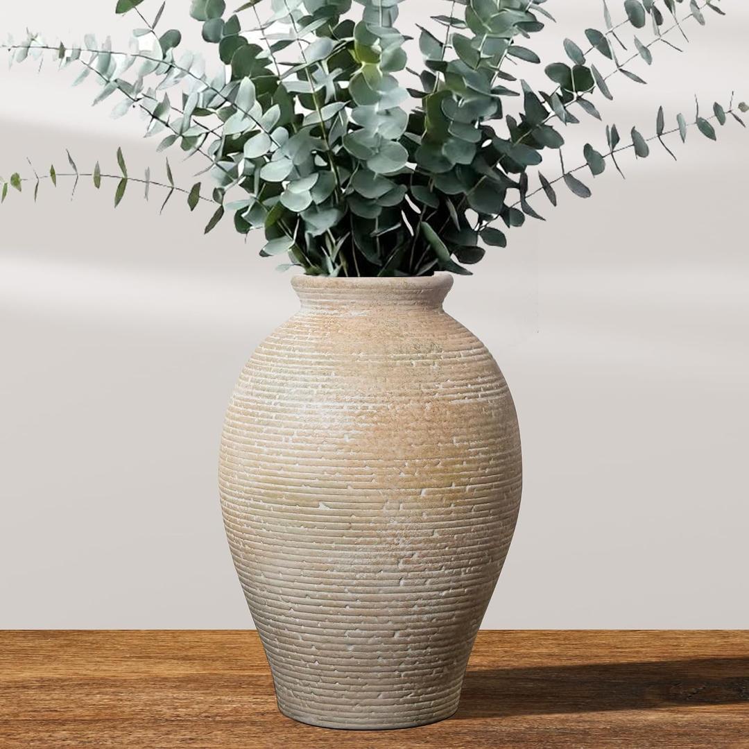 Ceramic Flower Vase for Home Decor, Rustic Farmhouse Vintage Retro Large Vase for Living Room, Kitchen, Bedroom, Decoration for House, Bookshelf, Dining Table, Office, Gift(9.3 inch)