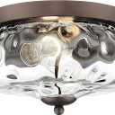 Darkaway Ceiling Light Fixtures Flush Mount Indoor Outdoor Ceiling Light with Water Ripple Glass Shade for Hallway Kitchen Bedroom Porch Living Room Bronze Finish (11inch)