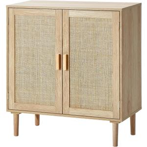 VEVOR Rattan Cabinet, Buffet Cabinet with 2 Magnetic Doors and Adjustable Shelves, Sideboard Buffet for Hallway, Entryway, Living Room, or Kitchen, Natural