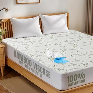 Utopia Bedding Waterproof Cooling Mattress Protector Twin Size, 200 GSM Viscose Made from Bamboo Mattress Cover, Fits 15 Inches Deep, Fitted Style with Stretchable Pockets