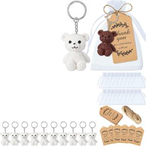 Roowest 11 Set Bear Party Favors Mini Bear Keychains with Organza Bags Thank You Tags for Baby Shower birthday Party Return Favors Supplies Thank You Gifts