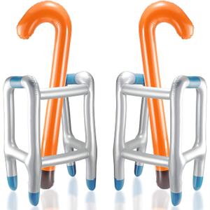 Aoriher 4 Pieces Inflatable Walker and Cane Over the Hill Gag Gifts Blow up Walker Old Man Costume Accessories Retirement Party Decorations Joke Prop for Cosplay Costume Party Favors Supplies