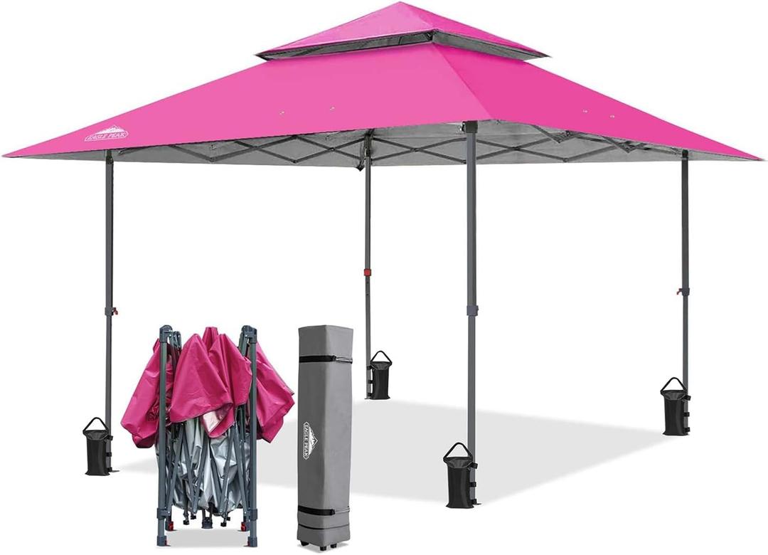 EAGLE PEAK 13x13 Straight Leg Pop Up Canopy Tent Instant Outdoor Canopy Easy Single Person Set up Folding Shelter w/Auto Extending Eaves 169 Square Feet of Shade (Light Pink)