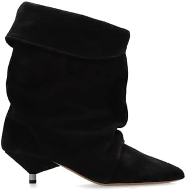 Kapxumo Women's Suede Ankle Boots Kitten Heel Pointed Toe Slouchy Fold Boots Slip On Causal Winter Cowboy Short Booties Ladies, 41