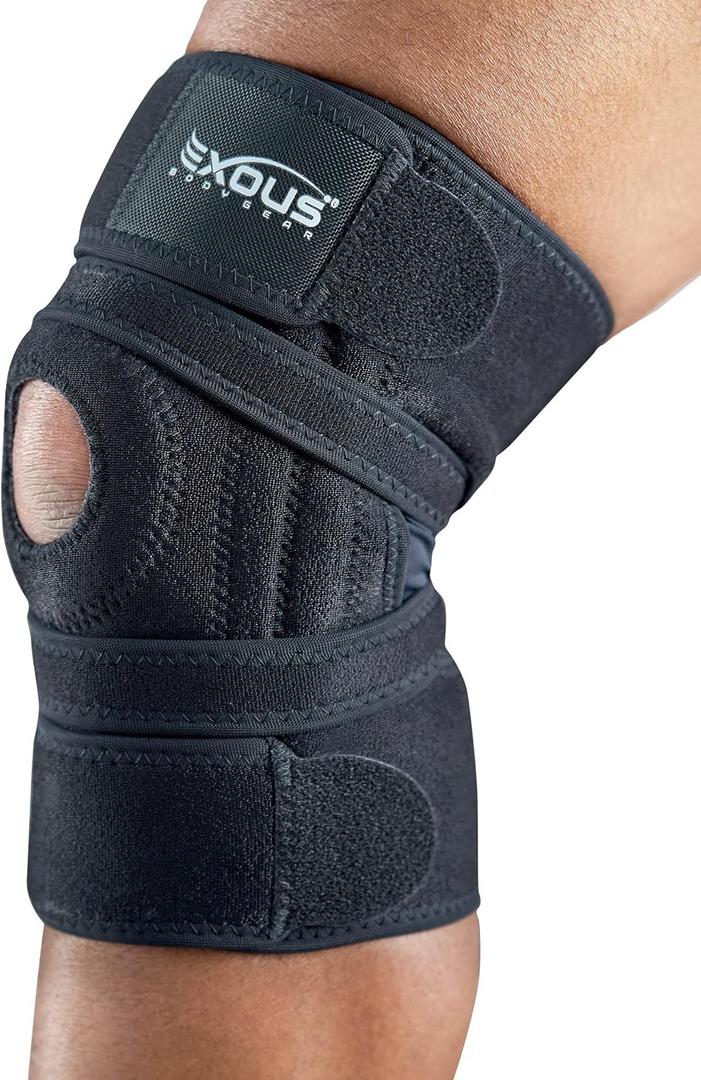 Knee Brace Meniscus Tear Support For Arthritis Acl, Mcl Pain Patented 4-way Adjustable Wraparound Strap Dual Side Stabilizer For Patella Stability Size Medium