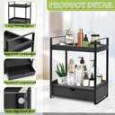 Ukonvi 2-Tier Bathroom Organizer Countertop with Drawer, Wood Counter Shelf for Storage, Vanity Tray for Organization and Decor, Countertop Organizer for Bathroom, Kitchen, Office (Black)