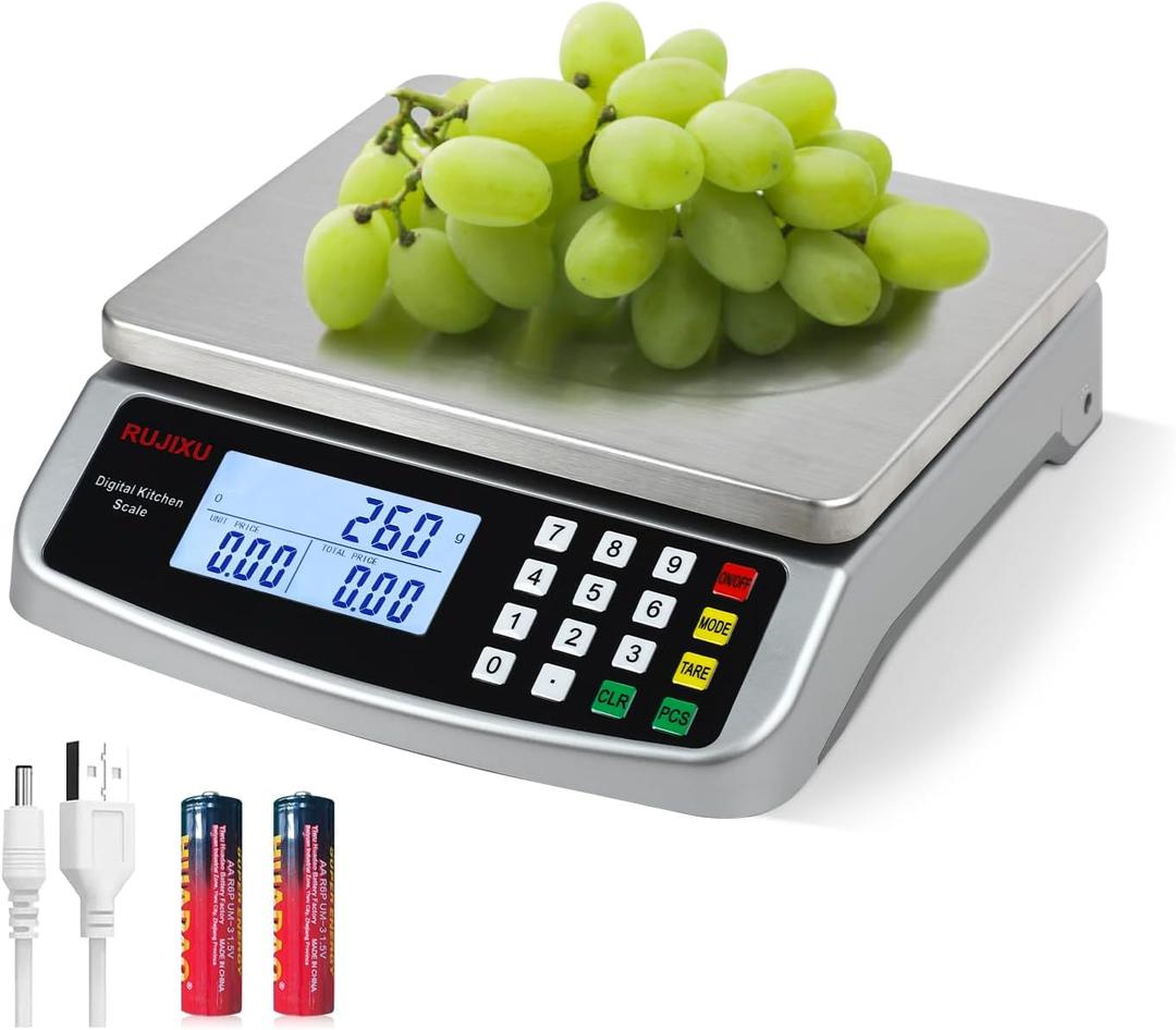 Food Scale 88lb/40kg Large Digital Kitchen Scale 0.05oz/1g with Price Computing Commercial Scale 304 Stainless Steel gram Scale for Baking Cooking Meat Restaurant USB or AA Battery(Included)