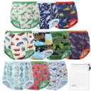 EZ Moms 10 Packs Reusable Potty Training Underwear for Boys Double Absorption Toddler Training Pants 2T-3T High Waist Dinosaur Toddler Underwear Boys 2T Kid Confident Pee Pants with a Laundry Bag