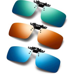 Polarized Clip-on Sunglasses 3 PACK Anti-Glare UV Protection Flip-up Sunglasses Over Prescription Glasses (Blue&Orange&Green)