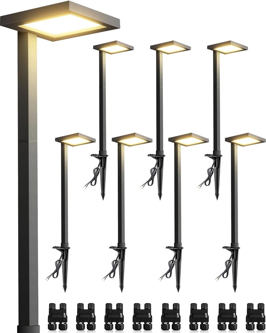 SUNVIE Low Voltage Landscape Lighting with Connectors 5W Anti-Glare LED Pathway Lights Wired Waterproof Outdoor Landscape Path Lights for Walkway Yard Garden Patio ETL Listed Cord, 8 Pack (Soft White(3000K))
