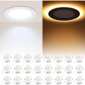 HONZIN 24 Pack 6 Inch Recessed Lighting, Ultra Thin 5CCT LED Recessed Ceiling Light with Night Light, 5 Color Temperatures Dimmable 2700K/3000K/3500K/4000K/5000K,13W, 1100LM, ETL&FCC