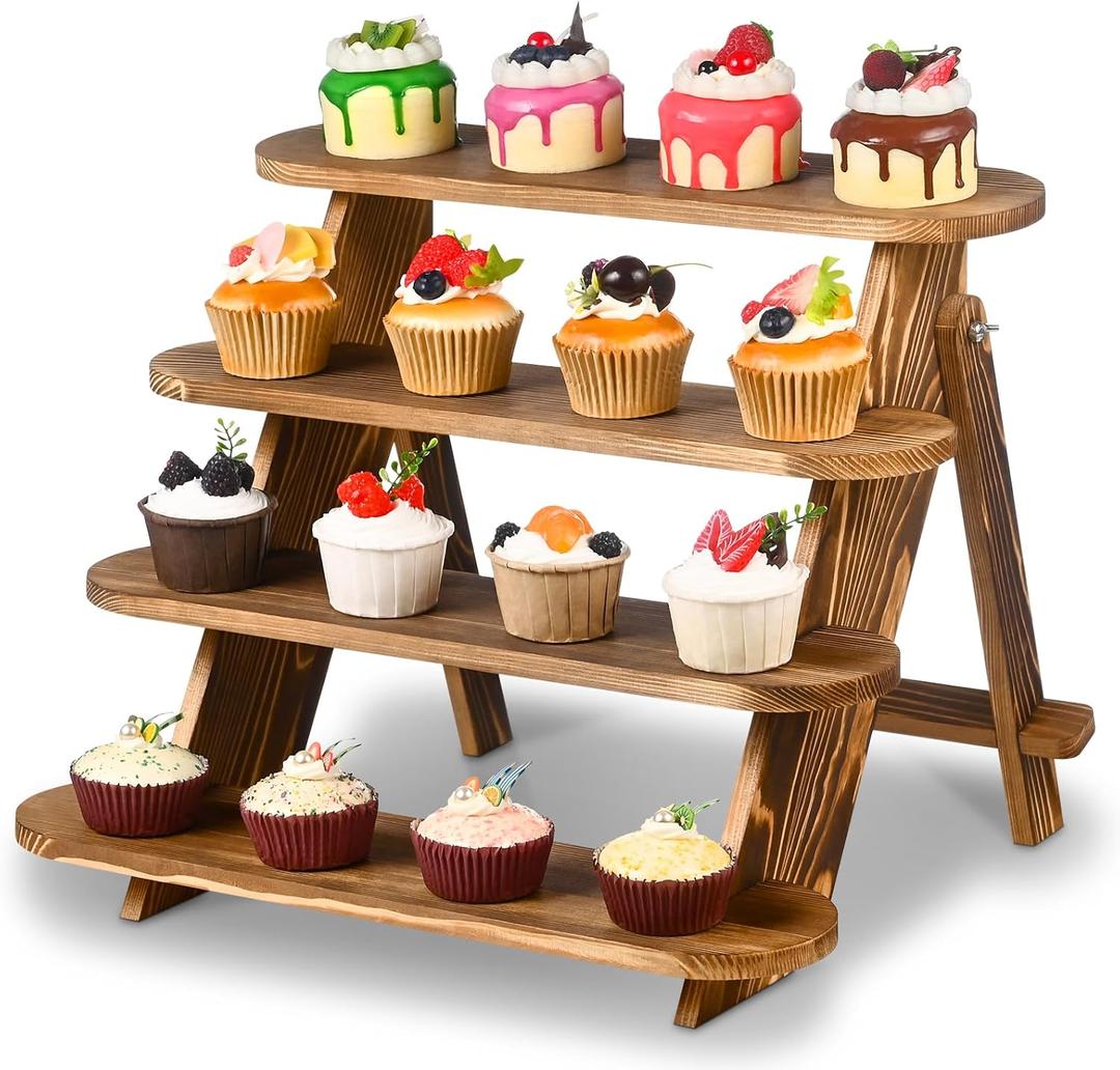 Wood Cupcake Display Stand, 4 Tier Wooden Cupcake Stand, Wooden Display Risers for Dessert, Table Cake, Wedding, Party