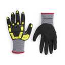 Amazon Basics Cut Level A1, Abrasion ANSI Level A4, Impact Protection Gloves with Touch Screen Friendly 15G Sandy Nitrile Palm, Pack of 120 Pairs, Yellow, Size Small