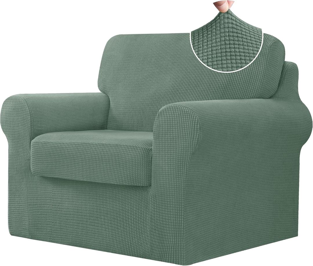 CHUN YI 3 Piece Chair Covers Armchair, Stretch Couch Cover with Separate Backrest and Cushion Covers, Anti-Slip Washable Living Room Furniture Protector for Dogs Pets (Small, Grey)