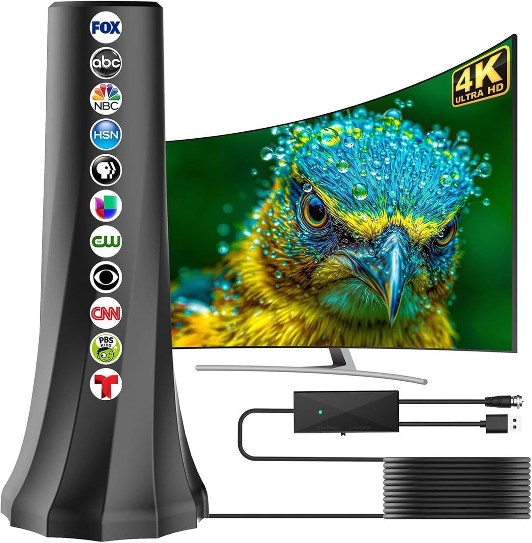 2026 TV Antenna Indoor, Antenna for Smart TV with 360 Signal Booster Reception, HD Antenna for Local Channels 2500+ Miles Range, Digital Antenna Indoor Supports 4K 8K 1080p TVs-Antennas 25FT Coax Cable (Black)