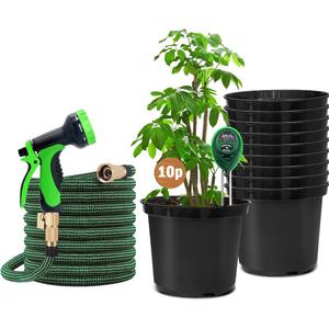 5 Gallon Nursery Pots + 50ft Garden Hose with Spray Nozzle + 3-in-1 Soil Tester for Moisture/Light/pH | All-in-One Gardening Kit for Indoor/Outdoor Plants, Gardening Gifts for Women