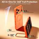 for iPhone 17 Pro Max Case with Stash Lens Stand and 9H Screen Protector, Fit for MagSafe, Military-Grade Drop Protection Phone Case for iPhone 17 Pro Max, 360 Full Protection, Cosmic Orange
