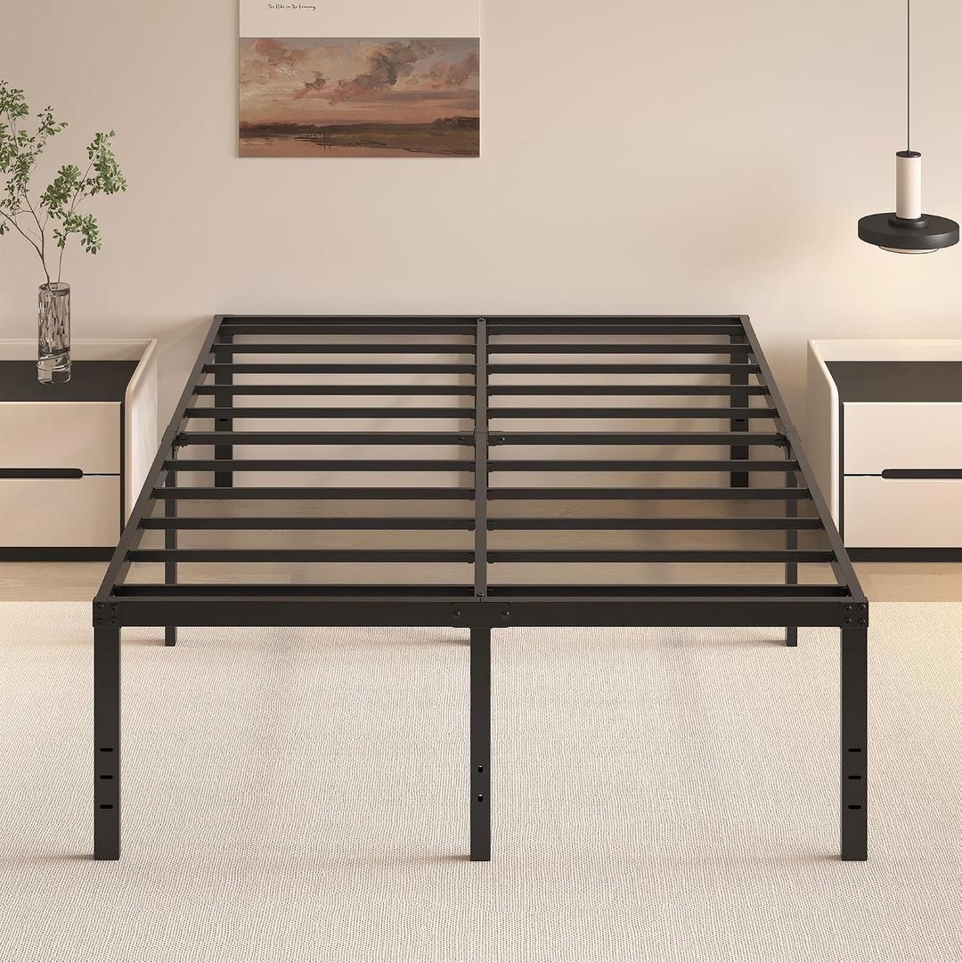 HOBINCHE 20 Inch Queen Size Bed Frame, No Box Spring Needed, Heavy Duty Black Metal Platform Mattress Foundation with Steel Slats, Non-Slip Noise Free Easy Assembly, Large Storage