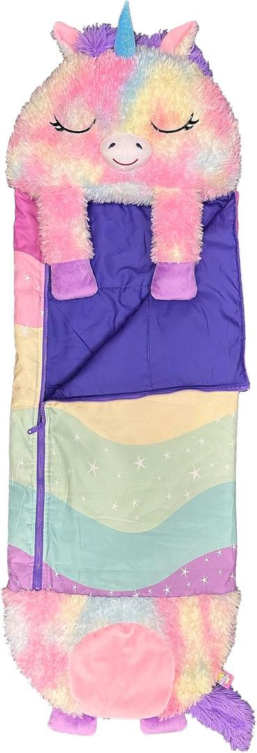 Happy Nappers 2-in-1 Pillow & Sleepy Sack Dreamy the Unicorn 54x20 Medium | Plush animal opens into a cozy sleeping bag for kids age 3+. 54 x 20 inch soft play character for travel and sleepovers