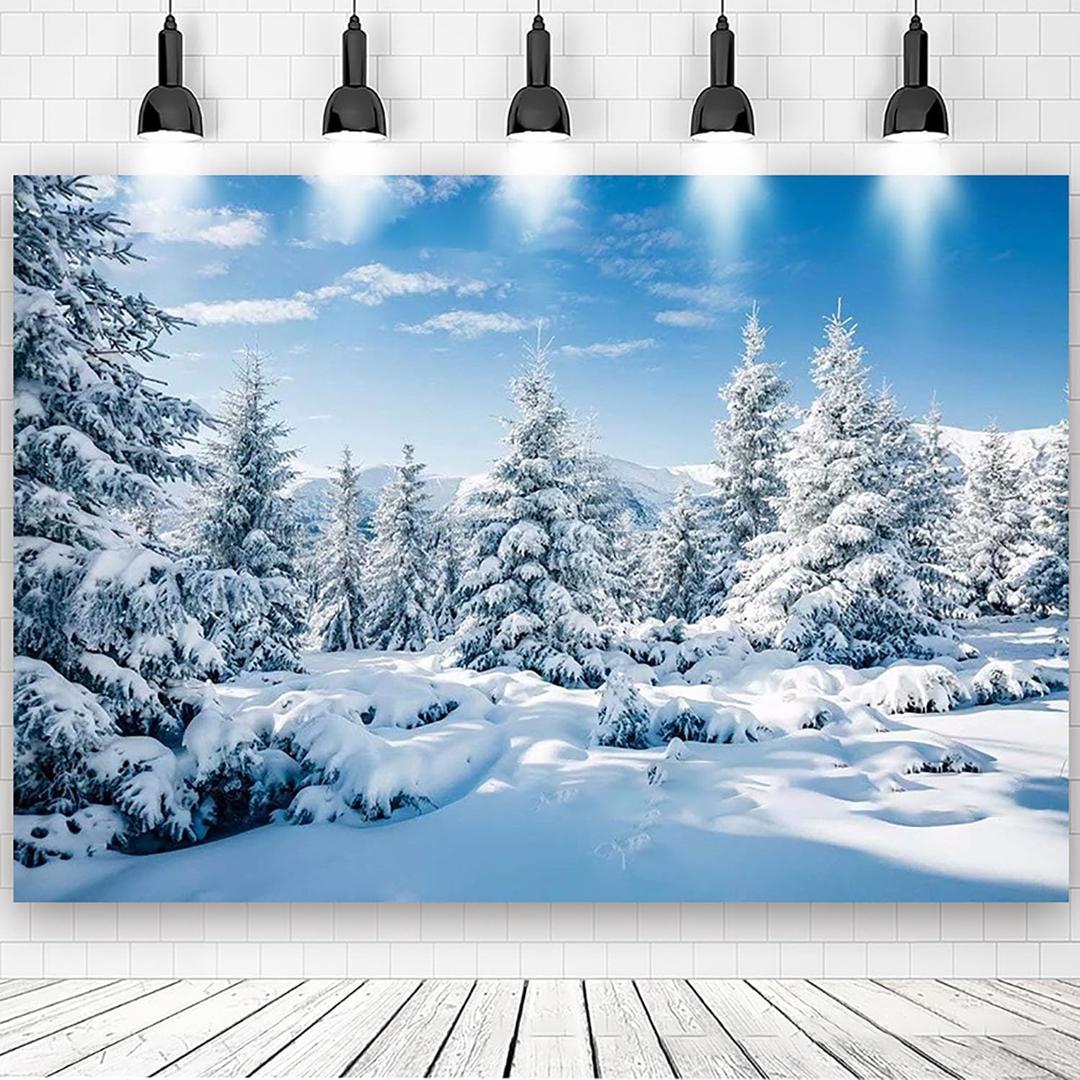 5.9 x 3.9ft Winter Forest Photography Backdrop, White Snow Scene Background for Christmas Party Decoration, Xmas Snow Night Party Backdrop, Wonderland Snowflake Photography Background