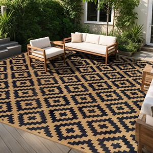 SAND MINE Reversible Mats, Plastic Straw Rug, Modern Area Rug, Large Floor Mat and Rug for Outdoors, RV, Patio, Backyard, Deck, Picnic, Beach, Trailer, Camping, Black & Brown, 10' x 14'