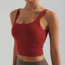 Womens Sports Bra  Workout Crop Tank Tops for WomenSleeveless Square Neck Padded Bras with Built in Bra (Red, M)