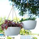 SwinDuck 12 Inch 2 Pack Large Hanging Planters for Indoor Outdoor Plants, Plastic Hanging Basket Pots for House Plants Flowers, White