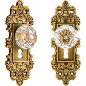 Vintage Dummy Door Knob Interior 2 Pack Crystal Glass Door Knobs Antique Brass Cabinet Knobs Keyless Decorative Hallway Closet Door Pulls Dresser Gold Door Handles