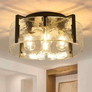Semi Flush Mount Ceiling Light Fixture, 4-Light Entryway Lighting Fixtures Ceiling Mount with Seeded Glass Lampshade, Modern Kitchen Lighting Fixtures Ceiling for Hallway Farmhouse Dining Room Bedroom