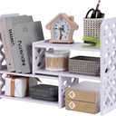 Felmis Desktop Organizers Shelves for Office Desk, Small Bookshelf for Desktop Storage, PVC Adjustable Display Shelf, Makeup Shelf for Dorm, Home Decor