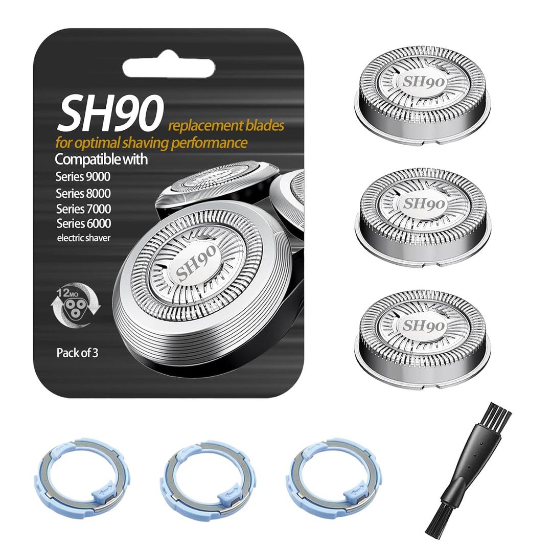 SH90 Shaving Heads for Series 9000, 8000, 7000 Electric Shaver Blades, DualRing Mesh Technology for Efficient Shave, Fits S9xxx/S8xxx/S7xxx, 3 Pack