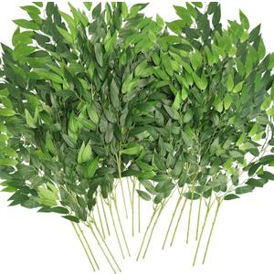 Artificial Italian Ruscus Greenery Stems, 20 Pack Faux Green Leaf Garland Branches Hanging Greenery Spray for Wedding Bouquet Arch Table Centerpiece Home Decor