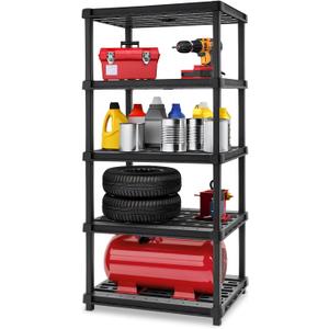 IRIS USA 5-Shelf Extra Heavy Duty Deep Plastic Storage Shelves, 1000lb Capacity, 75" H x 36" W x 24" D, Large Modular Shelving Unit Storage Organizer for Garage, Home, Warehouse & Gym, Rack - Black