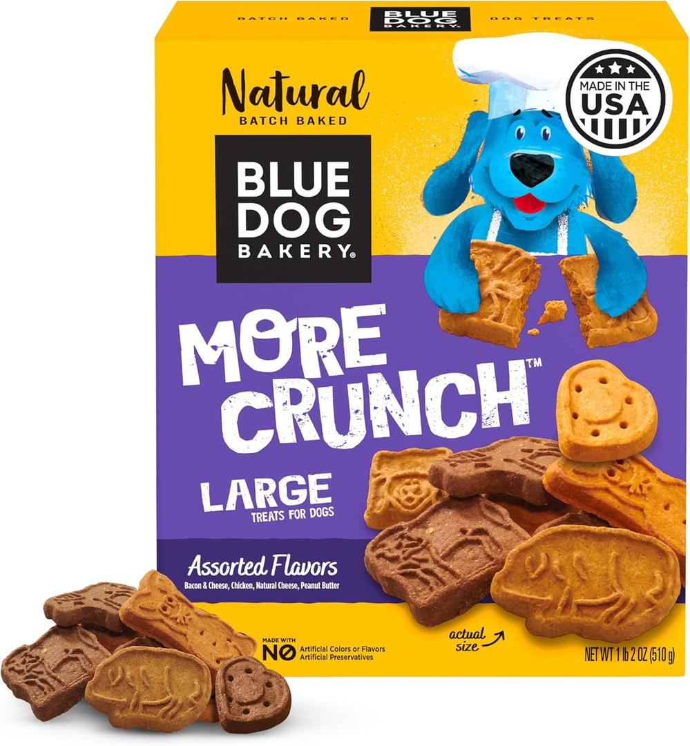 Blue Dog Bakery Natural Dog Treats, More Crunch Large, Assorted Flavors, 18oz Box, 1 Box (EXP 05/13/28)